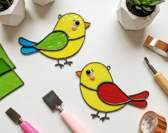 Vogel-Buntglas-Muster-Digitaler Download, Vogel-Buntglas-Muster-Suncatcher-, moderne Suncatcher-, DIY-Buntglas, Vogel-Liebhaber-Geschenk