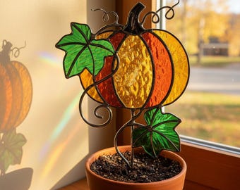 Kürbis-Buntglas-Suncatcher, Blumenkürbis-PDF-Buntglasmuster, Thanksgiving-Dekor, festliches DIY-Dekor