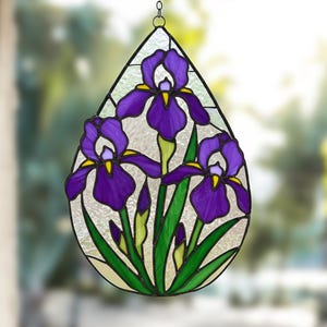 Purple Iris Stained Glass Pattern Digital Download, Iris Suncatcher Home  Decor, Modern Suncatcher, DIY Stained Glass, Mother&#39;s Day Gift