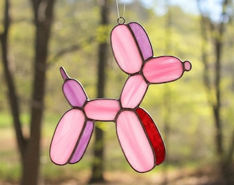 Balloon Dog Stained Glass Pattern Digital Download, Pink Balloon Dog Glass Suncatcher Pattern, Modern Suncatcher, DIY Stained Glass