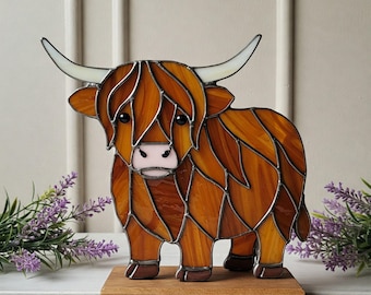 Highland Cow Stained Glass Pattern Digital Download, Highland Cow Glass Suncatcher, Modern Suncatcher, DIY Stained Glass, Mother&#39;s Day Gift
