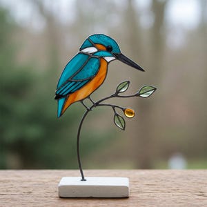 Kingfisher Stained Glass Suncatcher, Colorful Bird Window Decor (PDF Pattern)