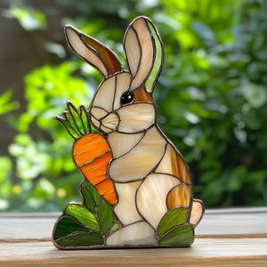 Stained Glass Easter's Day Bunny And Carrot Pattern, Bunny Easter's Day Decor, Modern Suncatcher, DIY Stained Glass, Easter's Day Gift