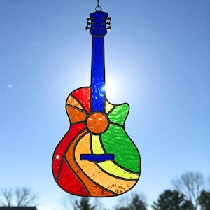 Guitar Stained Glass Pattern Digital Download, Pride Heart LGBT Stained Glass Pattern, Modern Suncatcher, DIY Glass Pattern, Pride Flag