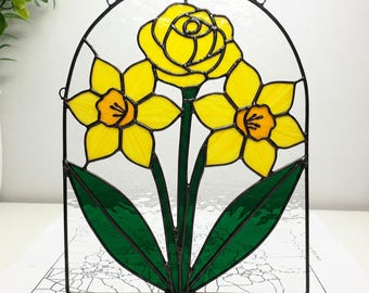 水仙の花の雫のステンドグラスのパターン、初心者向けステンドグラスの