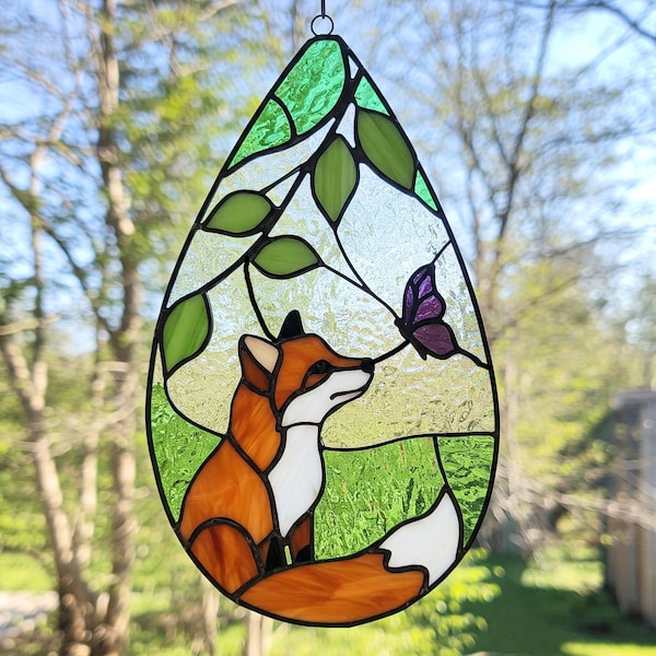 Minidrop Fox Glasmalerei-Muster Digital Download, Fox Glas Suncatcher Muster, moderne Suncatcher, DIY Glasmalerei, hängende Dekor Haus