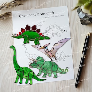 Set Of 4 Dinosaur Stained Glass Pattern, Stegosaurus/Pterodactyl/Brachiosaurus/Triceratops Glass Suncatcher, DIY Stained Glass, Home Decor