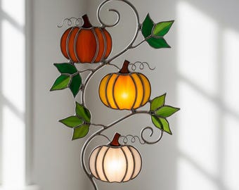 Kürbis-Buntglas-Suncatcher, Blumenkürbis-PDF-Buntglasmuster, Thanksgiving-Dekor, festliches DIY-Dekor