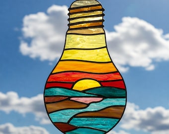 Sunset Stained Glass Pattern, Landscape Stained Glass Suncatcher Pattern, Nature Home Decor, DIY Stained Glass, Hanging Decor Home