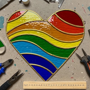 Pride Heart Stained Glass Pattern Digital Download, Pride Heart LGBT Stained Glass Pattern, Modern Suncatcher, DIY Glass Pattern, Pride Flag