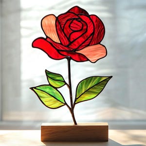 Digital Download Roses Flower Stained Glass Pattern, Flower Stained Glass Pattern, Modern Suncatcher, DIY Stained Glass, Mother&#39;s Day Gift