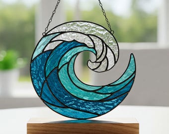Ocean Waves Stained Glass Pattern Digital Download, Ocean Waves Blown Suncatcher Pattern, Waves Blown, Modern Suncatcher, DIY Stained Glass