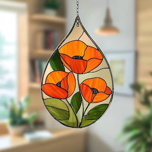 Mini Drops Flower Stained Glass Pattern, Poppy Flower Stained Glass Pattern, Modern Suncatcher, DIY Stained Glass, Mother&#39;s Day Gift