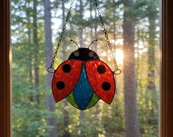 Marienkäfer Glasmalerei Muster Digital Download, Marienkäfer Glas Suncatcher Muster, moderne Suncatcher, DIY Glasmalerei, hängende Dekor Haus