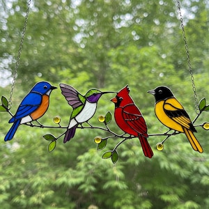 Bird Hanging Decor Stained Glass Pattern Digital Download, Hummingbird/Cardinal/Eastern Bluebird/American Goldfinch Suncatcher Pattern, DIY