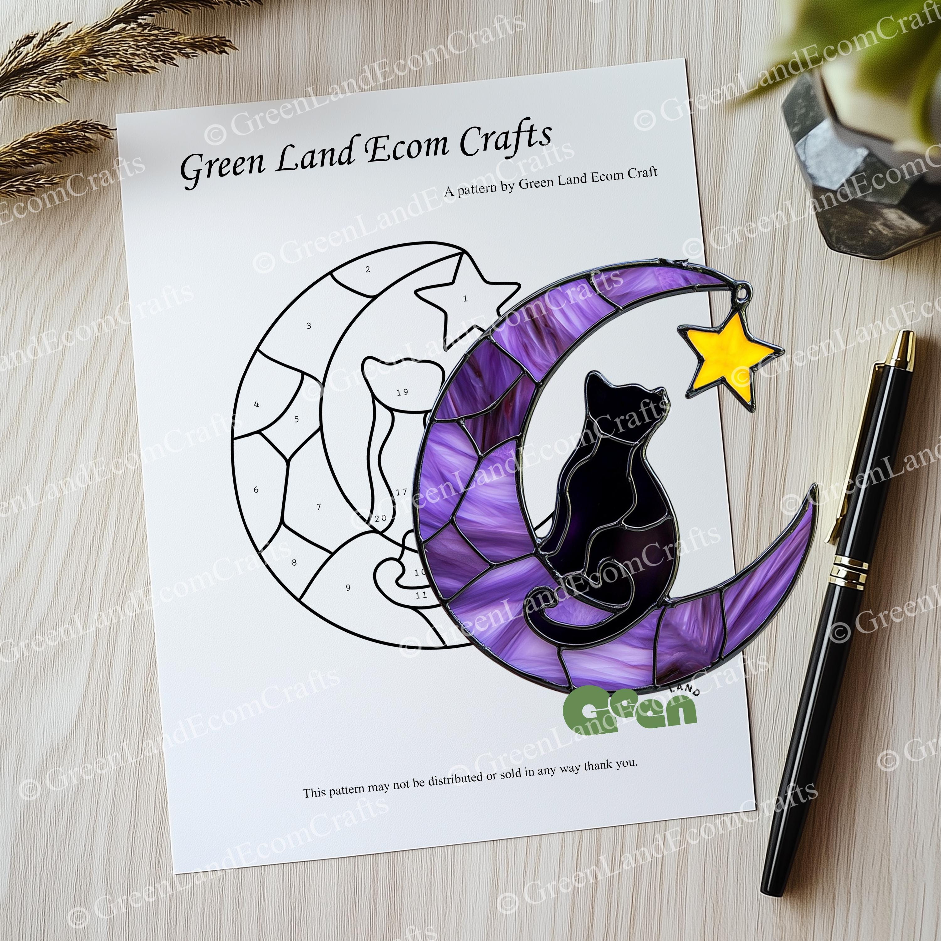 Cat on the Moon Stained Glass Pattern Digital Download, Memorial Cat ...