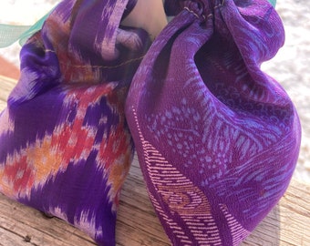 Vintage Silk Kimono & Silk Sari Lavender Sachets by Stephanie Barnes Studio/Barneche Design, set of two
