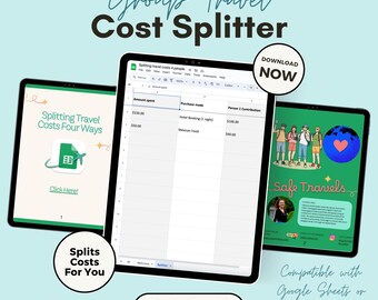 Splitting Travel Costs 4 Ways | Editable Google Sheet Template | Simple Travel Expense Splitter for Groups | Digital Download