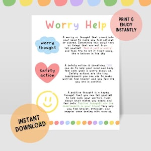anxiety relief for kids, worry help for kids, anxiety instant download, anxiety printable, therapy office printable, anxiety worksheet