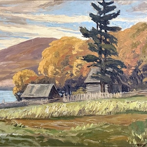Dipinto ad olio vintage Ross Brisley del 1959 – &quot;Vecchia fattoria, lago Kamaniskeg&quot; – Arte paesaggistica dell&#39;Ontario – Incorniciato e pronto da appendere – Decorazione per la casa