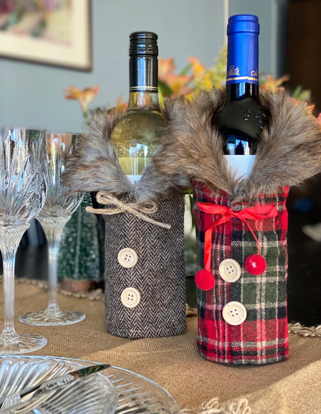 Holiday Wine Bottle Jackets (set of 2). Great for Host/ess Gifts! - Etsy