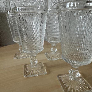 Vintage Fostoria Diamond Point Iced Tea Goblets - Set of 4