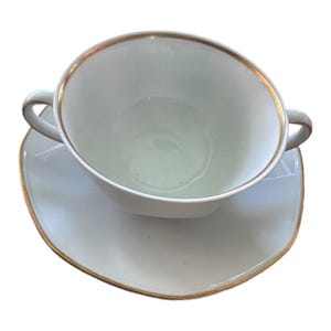 Vintage Heinrich Germany Cream Soup Bowls: Gold Trim Porcelain, Set of 6
