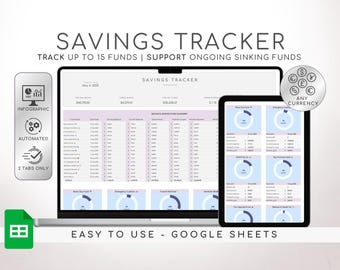 Savings Tracker Sinking Funds Tracker Google Sheets Spreadsheet Savings Template Money Savings Planner Savings Spreadsheet Goal Planner