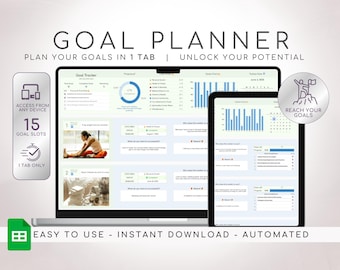 Målplanerare för 2025 Enkelt kalkylblad Smart mål Årlig Google Sheets-inställningsmall Visionstavla Nyårslöfte Produktivitet