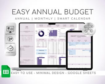 Jährliches monatliches Budget, Google Sheets Vorlage, Jahresplaner, Taschenrechner, Jahresbudget, Tabelle, Gehaltscheck 2025