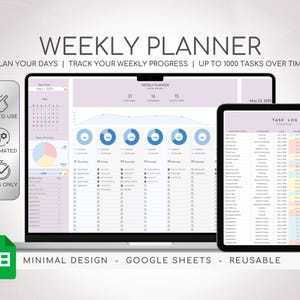 Planificador digital Hoja de cálculo Hojas de cálculo de Google, Planificador semanal, Planificador de horario diario, Rastreador de tareas, Lista de tareas pendientes, Lista de verificación diaria, Planificador de hábitos
