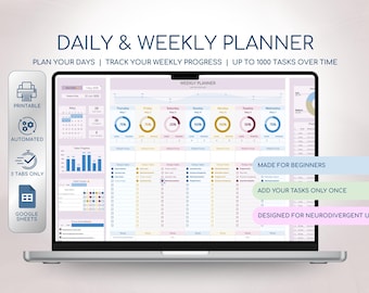 Weekly Planner, Daily Schedule, Planner Task Tracker | To Do List, Daily Checklist, Habit Planner | Digital Monthly Agenda Google Sheets