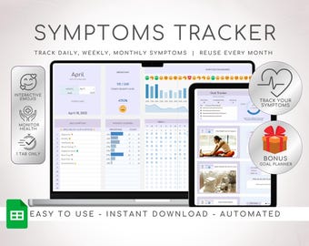 Rastreador de Sintomas Planilhas Google Planilha para Planejador de Dor em Doenças Crônicas Rastreador Diário de Frequência de Sintomas Diário de Sintomas Rastreador Médico 2025