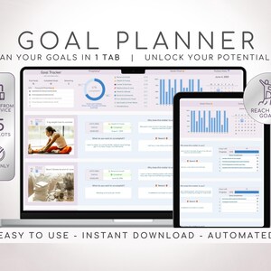 Zielplaner Tracker Tabelle Smart Ziel Jahresplaner Google Sheets Einstellungsvorlage Vision Board Neujahr Entschlossenheit Produktivität 2025