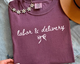 Comfort Colors Labor and Delivery Nurse Shirt, Coquette Bow L&D Nurse Tshirt, Delivery Nurse Gift