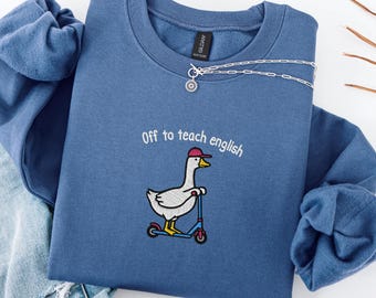 Sudadera bordada con texto "Profesor de inglés", regalo para profesores, cuello redondo con ganso divertido
