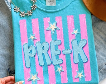 Retro Striped Pre-K Teacher Shirt, Back To School Gift, Handpainted Preschool Dream Team Tshirt, Prek Team Tee