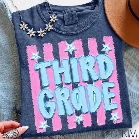 Retro Striped Third Grade Teacher Shirt, Back To School Gift, Handpainted 3rd Grade Tshirt, Elementary School Tee