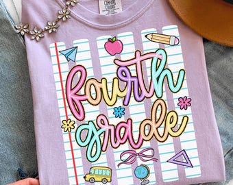 Striped Neon Fourth Grade Teacher Shirt, Back To School Gift, 4th Grade Tshirt, Elementary School Tee, Teacher Appreciation Gift