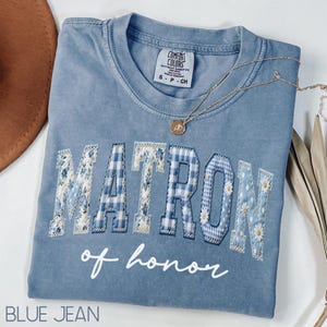 Chemise de matrone d'honneur en toile bleue, cadeau de douche nuptiale, t-shirt de la mariée de l'équipe, t-shirt proposition du ministère de la santé