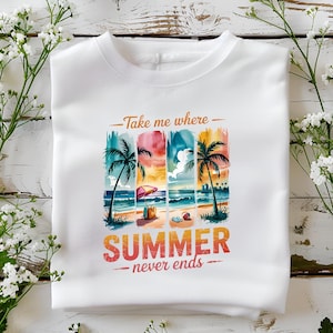 Summer Never Ends Shirt, Summer Lover Tee, Cute Beach Shirt, Vacation Tee, Trendy Coastal Shirt, Beach Trip Tee