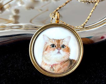 Custom Cat Fur Keepsake,Cat Enamel Jewelry, Pet Tribute, Sterling Silver Necklace, Gift For Pet Lover