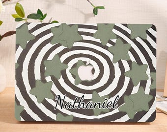 Green Star Vortex Sand Personalized 2025 Macbook Case,Air 11 13 15 Pro 14 16 Cover,13"/14"/15"/16" Inch Sleeve,Laptop Custom Name Text Case