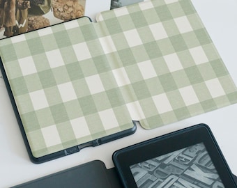 Green Plaid Kindle Case Customized for Paperwhite 1/2/3/4, Kindle 2019/2022, Kindle Paperwhite Case,  Kobo Cover, Paperwhite 6&quot;/7&quot;