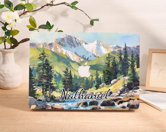 Mountain Landscape Personalized 2024 Macbook Case, Air 11 13 15 Pro 14 16 Cover, 13"/14"/15"/16" Inch Sleeve, Laptop Custom Name Text Case