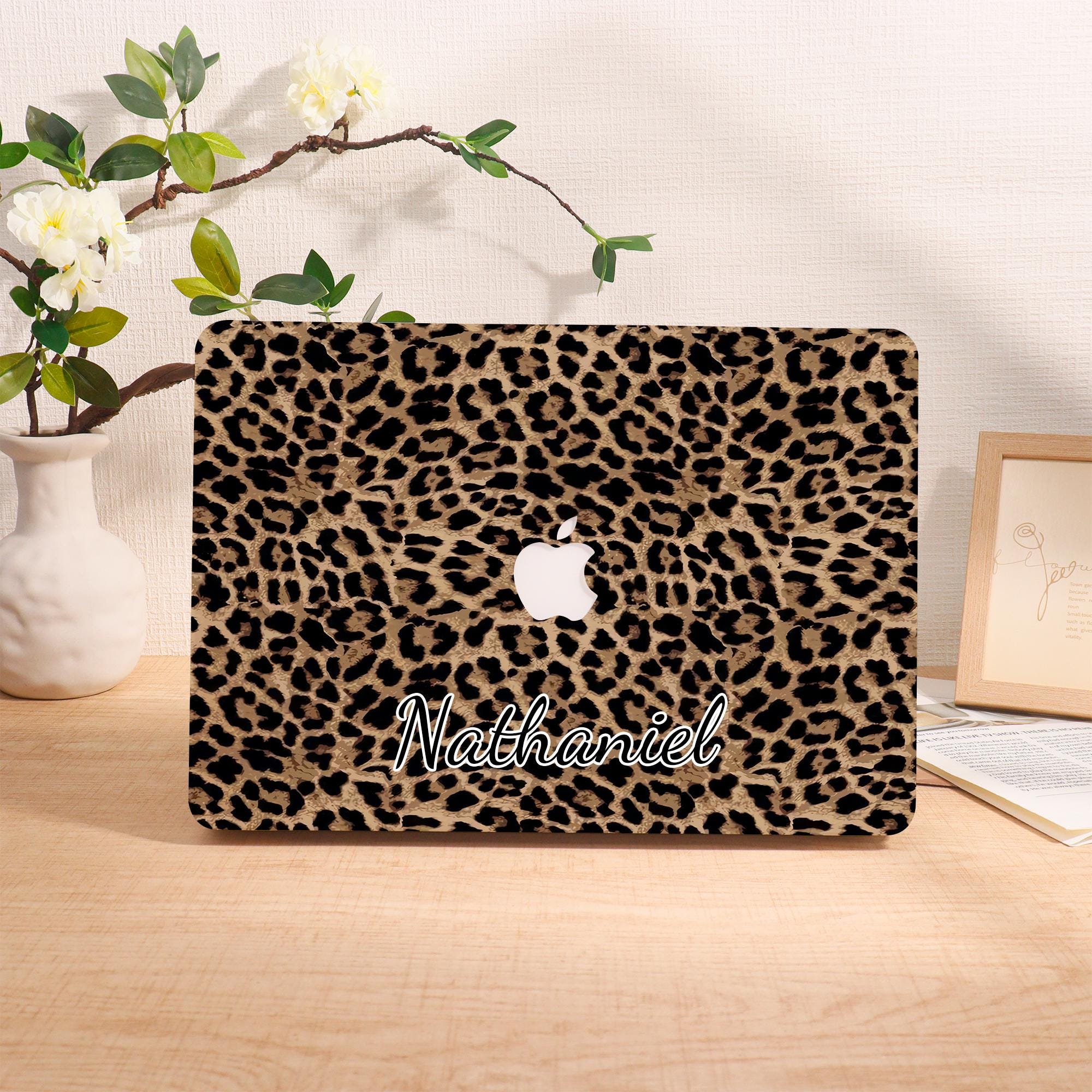 Wild Leopard Print Personalized 2024 Macbook Case, Air 11 13 15 Pro 14 16 Cover, 13"/14"/15"/16" Inch Sleeve, Laptop Custom Name Text Case