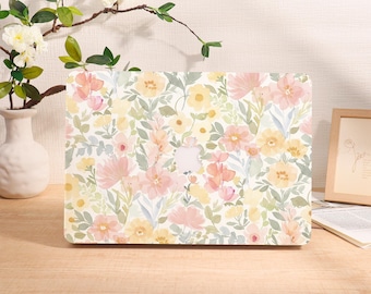 Flower Watercolor Personalized 2024 Macbook Case, Air 11 13 15 Pro 14 16 Cover, 13"/14"/15"/16" Inch Sleeve, Laptop Custom Name Text Case