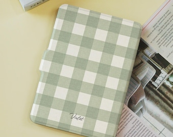 Green Plaid Kindle Case Customized for Paperwhite 1/2/3/4, Kindle 2019/2022, Kindle Paperwhite Case,  Kobo Cover, Paperwhite 6"/7"