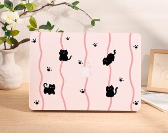 Black Cat Pink Ribbon Personalized 2025 Macbook Case,Air 11 13 15 Pro 14 16 Cover,13"/14"/15"/16" Inch Sleeve,Laptop Custom Name Text Case