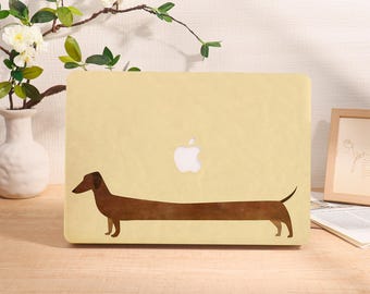 Yellow Dachshund Personalized 2024 Macbook Case, Air 11 13 15 Pro 14 16 Cover, 13"/14"/15"/16" Inch Sleeve, Laptop Custom Name Text Case